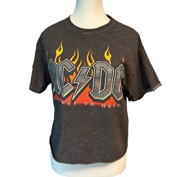 AC/DC band acid wash grey t with sparkly letters size M 💯 % cotton - Picture 1 of 7